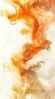 Swirling orange and brown smoke patterns create an abstract visual effect against a light background photo