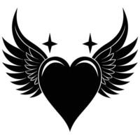 A stylized graphic of a heart with wings and stars, in a clean, bold black and white design. vector