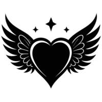 Black and White Heart with Wings and Stars vector