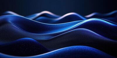 Waves of blue fabric flowing gracefully, illuminated by soft ambient light in a darkened environment photo