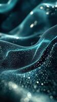 Visual representation of flowing waves of turquoise light with intricate patterns and textures in a digital landscape photo