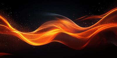 Dynamic orange waves create a captivating visual effect in a dark background, emphasizing movement and energy in design photo