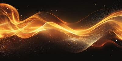 Vibrant golden waves flow gracefully against a dark background creating a mesmerizing visual effect photo