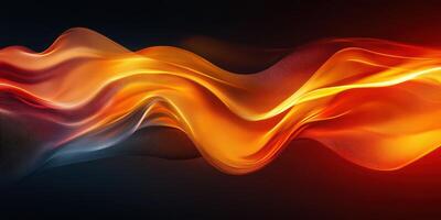 Dynamic flowing waves of bright orange and gold light against a dark background creating an energetic abstract design photo