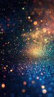 Shimmering particles create a magical effect in a darkened background with vibrant colors and soft glow photo