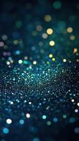 Colorful bokeh lights create a shimmering effect on a dark background at night photo