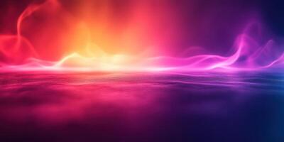 Vibrant abstract sunset over a calm water surface blending hues of pink, orange, and purple at twilight photo