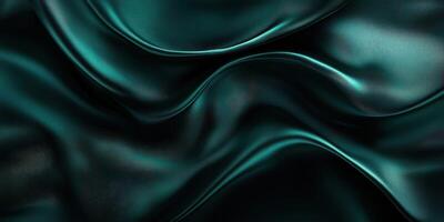 Dark teal silk fabric drapes elegantly creating soft, flowing waves in a luxurious texture under soft light photo