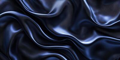 Elegant dark blue silk fabric drapes softly under soft lighting creating smooth textures and luxurious appeal photo