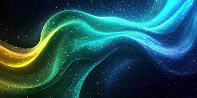 Flowing waves of colorful light create a mesmerizing abstract pattern in a digital cosmic space photo