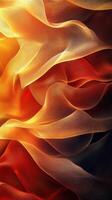 Colorful silk fabric flowing in warm tones of red and orange, beautifully waving in soft light at dusk photo