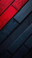 Textured wooden background with red and black paneling arranged diagonally in an artistic pattern photo