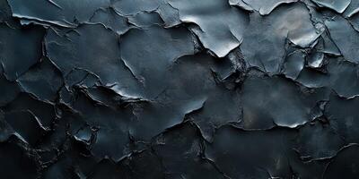 Textured black surface with peeling layers and intricate details presenting an abstract natural formation photo