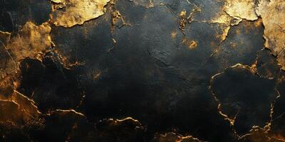 Luxurious black and gold textured surface with elegant cracks and highlights reflecting light in a dim environment photo