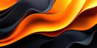 Vibrant waves of orange and black fabric flowing gracefully in an abstract composition photo