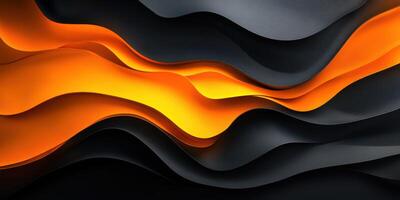 Abstract curves of orange and black waves create a dynamic visual flow and texture in a contemporary composition photo