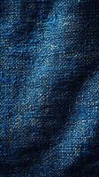 Close-up view of textured blue denim fabric with intricate weave patterns and natural variations in color photo