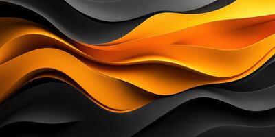 Flowing waves of black and orange create a captivating abstract design with smooth curves and dynamic movement photo