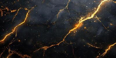 Striking black and gold abstract texture with luminous cracks and cosmic elements photo