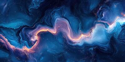 Colorful cosmic swirl of blue and purple hues with glowing accents in deep space environment photo