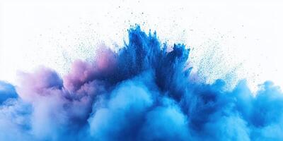 Vibrant blue and purple smoke explosion creates a mesmerizing display in an artistic setting photo