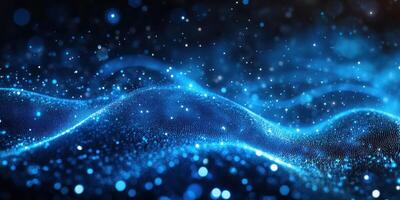 Waves of glowing blue light with sparkling particles creating a mesmerizing abstract background photo
