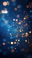 Captivating blue and gold bokeh lights create a magical atmosphere in the night sky photo