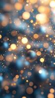 Sparkling abstract background with golden and blue bokeh lights creating a dreamy atmosphere photo