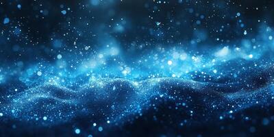 Glittering blue particles swirl in a mesmerizing display of light and texture at night photo