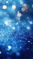 Shimmering blue background with sparkling bokeh lights creating a magical atmosphere in a close-up view photo