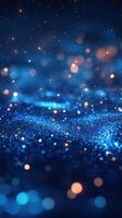 Bright blue and golden sparkling particles create a magical atmosphere with depth and motion in this captivating background photo