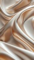Smooth and glossy fabric showcasing elegant wave patterns in soft beige and cream tones under gentle lighting photo