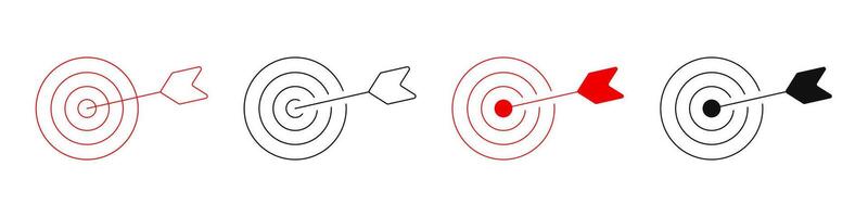 Dart aim bullseye icon. Target and goal symbol set. Precision, accuracy, focus icon for aiming, archery, shooting Editable line width vector