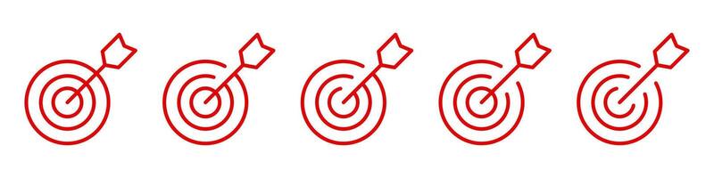 Target icon. Red bullseye symbol. Precision, accuracy, focus icon for aiming, archery, shooting. Editable line width vector
