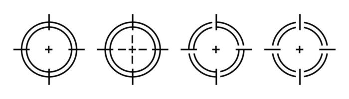 Black aim icon collection. Sniper sight. Target line icon set. Editable width vector