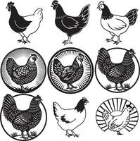Hen line art icon set image vector