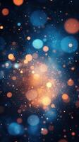 Vibrant bokeh background with orange, blue, and white lights creating a magical atmosphere for celebrations photo