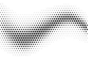 Halftone wave with hexagon pattern. Honeycomb gradient fade. Abstract geometric dynamic curved shape on white background. Pixelated 80s distorted warp illustration. vector