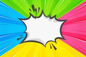 Pop art cartoon background. Comic book superhero backdrop with retro starburst effect. Compare template with speech bubble frame. Vintage versus abstract poster with radial rays and halftone vector
