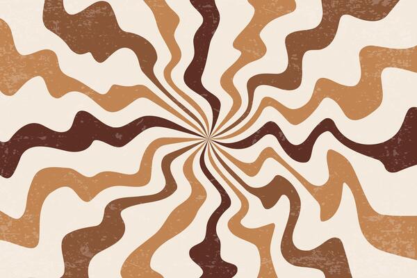Caramel and chocolate color swirl pattern background. Wavy peanut butter. Liquid creamy milk syrup. Abstract groovy spiral wavy stripes of sweet dessert with retro deign.