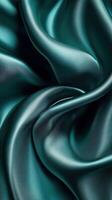 Elegant teal satin fabric draping softly with intricate folds and textures in a soft light setting photo