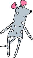Gray mouse with polka dots, doodle style illustration vector