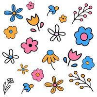 Hand drawn flowers set with different shapes vector