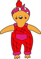 Chicken in overalls, children print in doodle style vector