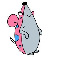 Pink mouse standing, doodle style illustration vector
