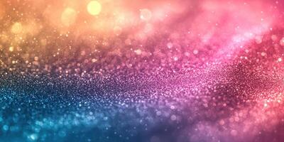Vibrant background featuring shimmering particles in shades of pink, blue, and gold at dusk photo