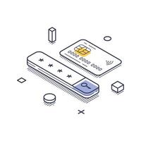 Isometric line art icon illustrating data protection and security measures in digital transactions vector