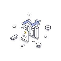 Financial report icon representing data analysis in isometric line art style vector