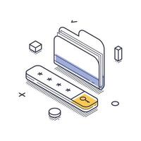 Isometric line art icon representing personal data security and management concepts vector