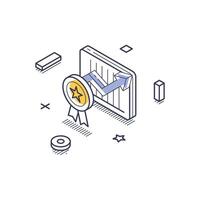 Isometric line art icon representing business startup success with growth metrics and achievement vector